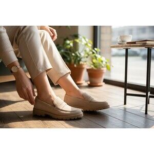Dolce Vita Women’s Beige Lug Sole Padded Elias Square Toe Block Heel Leather 11
